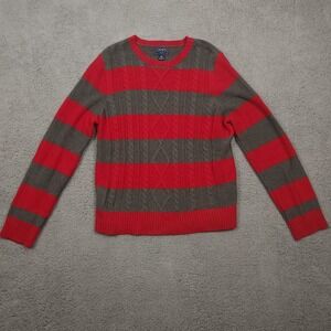 Chaps Sweater Womens Extra Large Red Grey Cable Knit‎ Classic Preppy Pullover